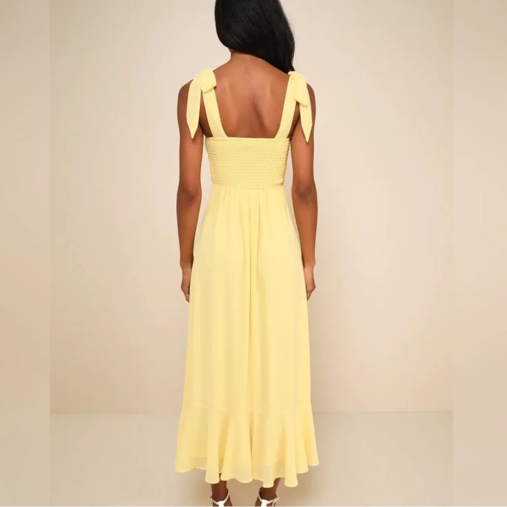 🏷️Lulu's Summer Invite Yellow Tie-Strap Tiered Midi Dress Size Large NWT - Picture 3 of 3